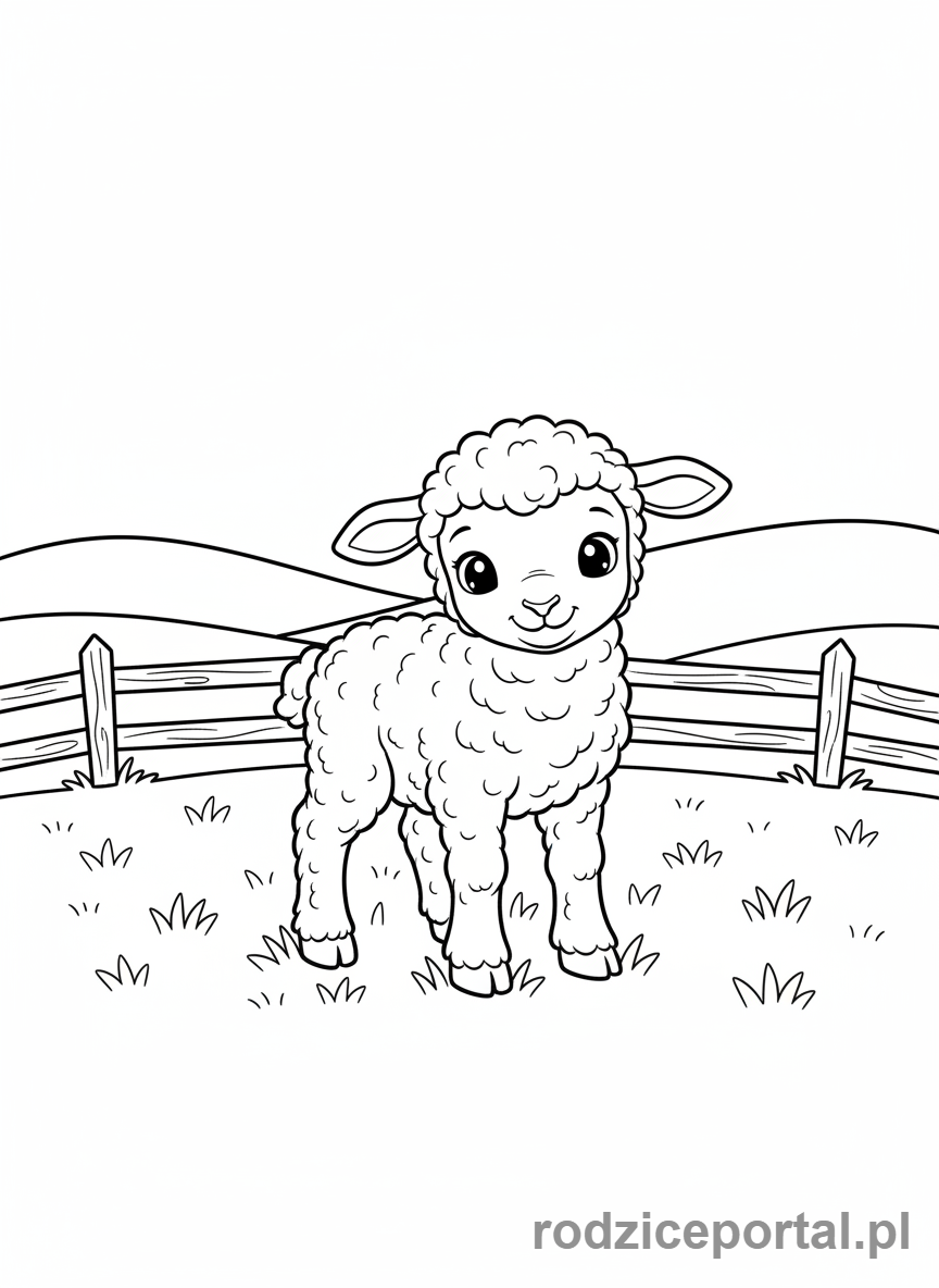 Kolorowanka Wiosna - Baranek na pastwisku