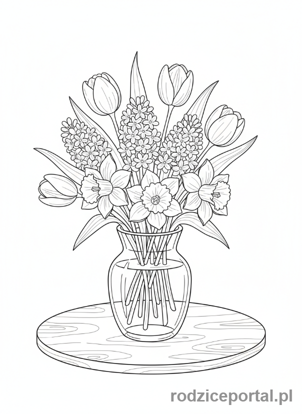 Kolorowanka Wiosna - Bukiet wiosenny w wazonie