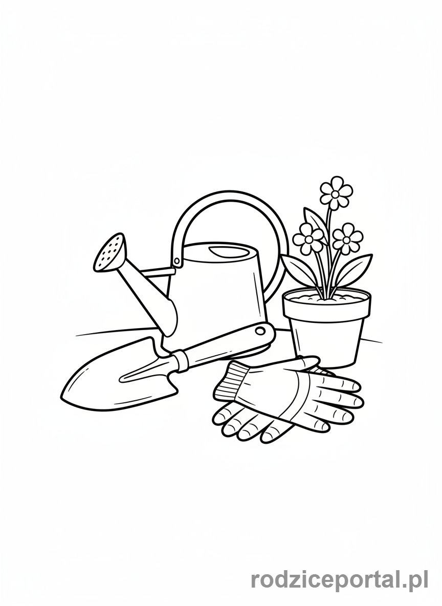 Kolorowanka Wiosna - Narzędzia ogrodowe wiosna
