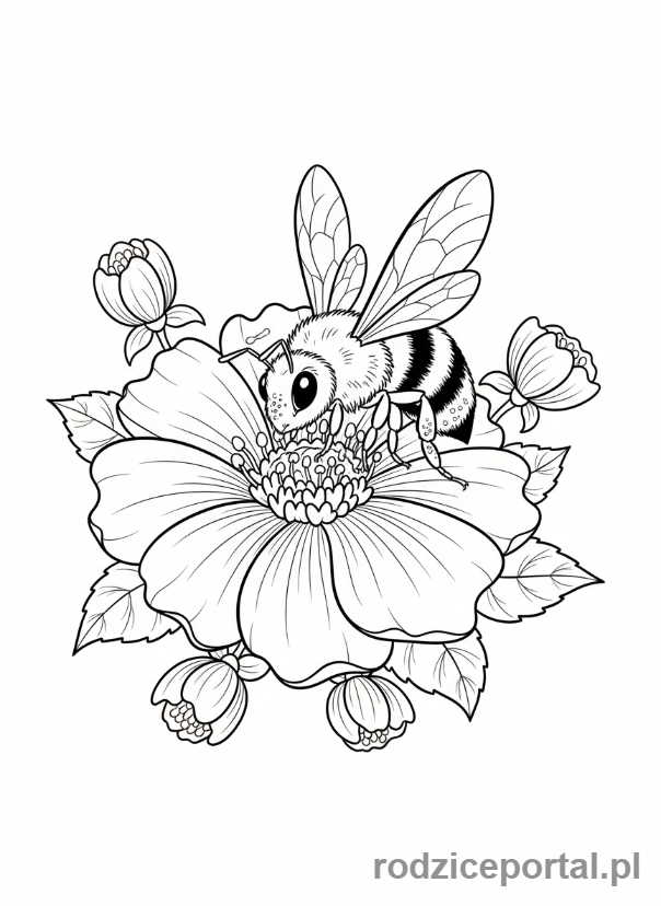 Kolorowanka Wiosna - Pszczoła na kwiatku