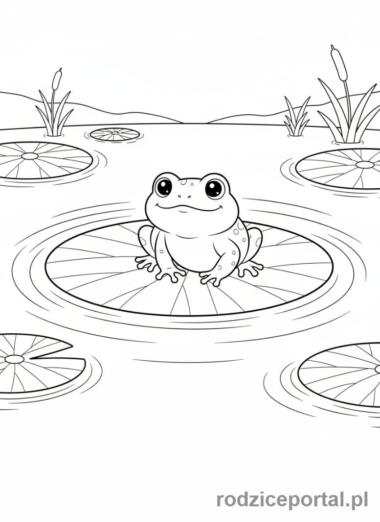 Kolorowanka Wiosna - Żabka na lilii wodnej