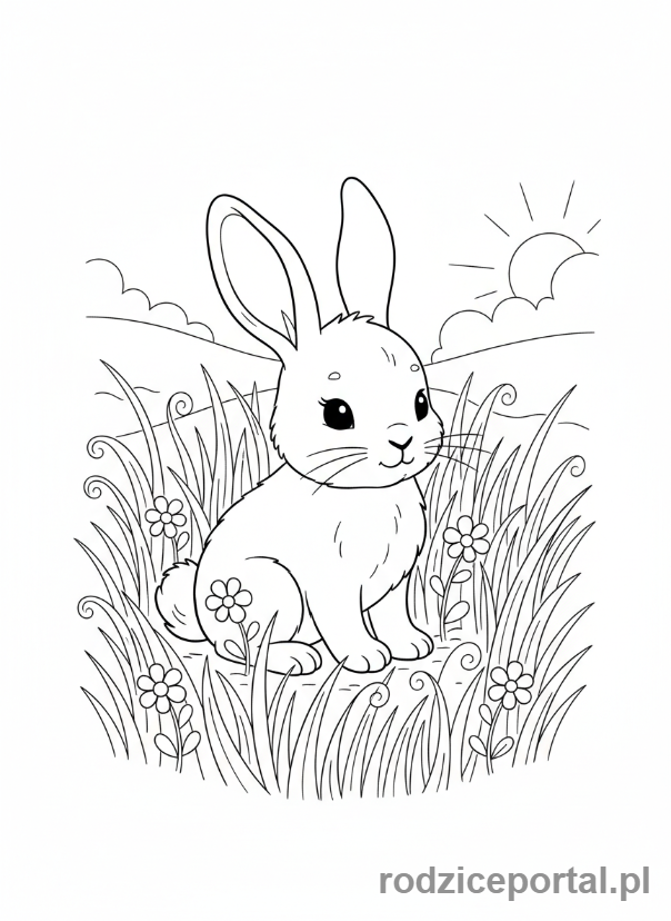 Kolorowanka Wiosna - Zajączek w trawie