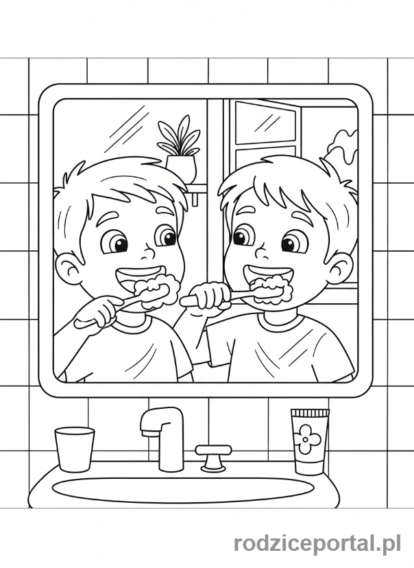 Kolorowanka Wizyta U Dentysty - Mycie zębów