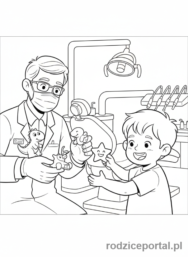Kolorowanka Wizyta U Dentysty - Naklejka od dentysty