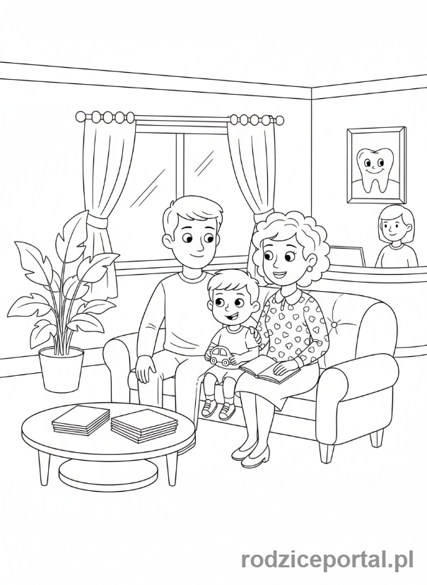 Kolorowanka Wizyta U Dentysty - Rodzina u dentysty