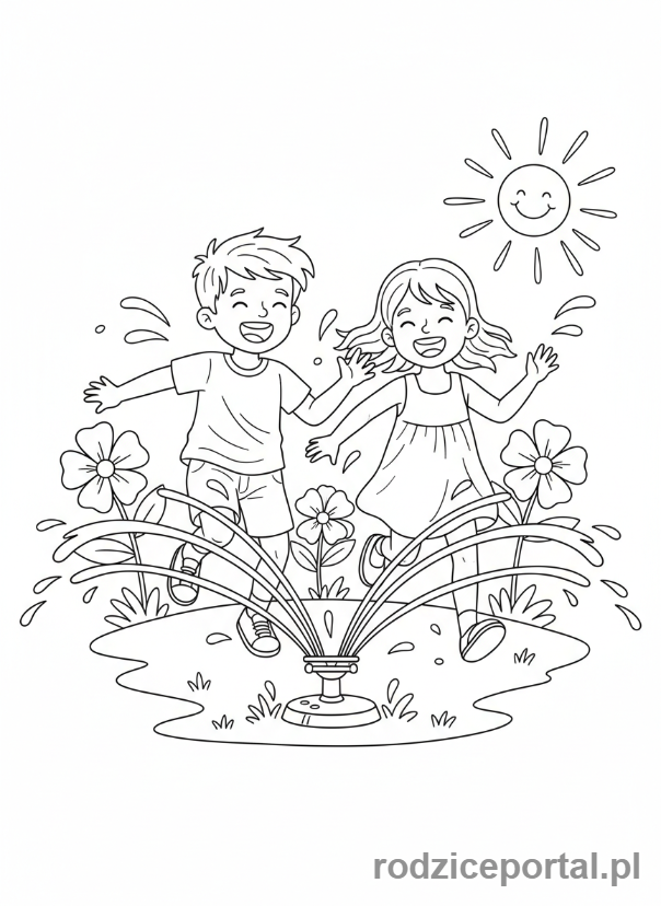 Kolorowanka Woda - Dzieci pod zraszaczem