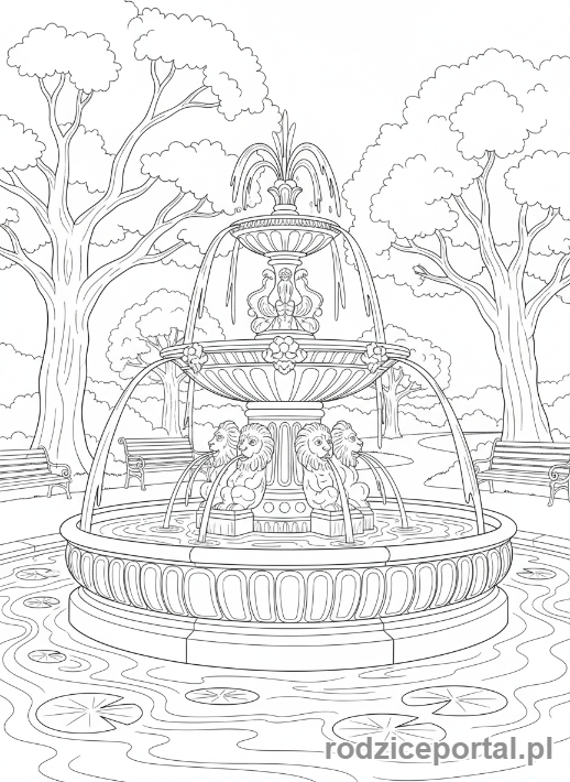 Kolorowanka Woda - Fontanna w parku