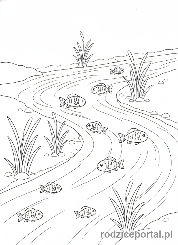 Kolorowanka Woda - Rzeka z rybami