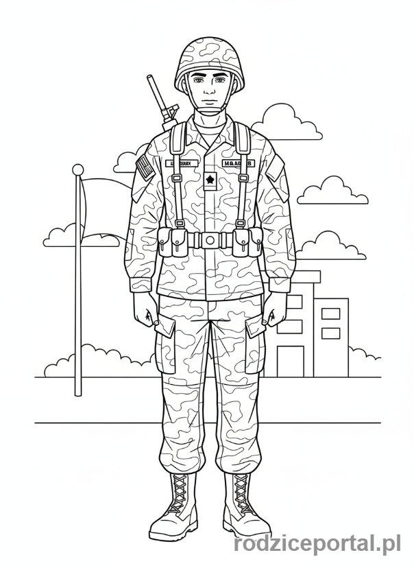 Kolorowanka Wojsko - Zolnierz na bacznosc