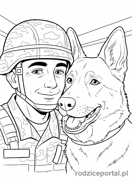 Kolorowanka Wojsko - Zolnierz z psem