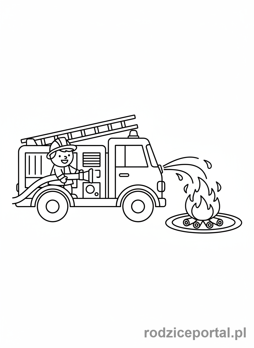 Kolorowanka Wóz Strażacki - Woz Strazacki Gasi Pozar