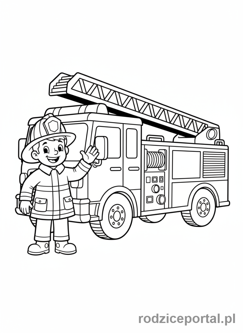 Kolorowanka Wóz Strażacki - Woz Strazacki Ze Strazakiem
