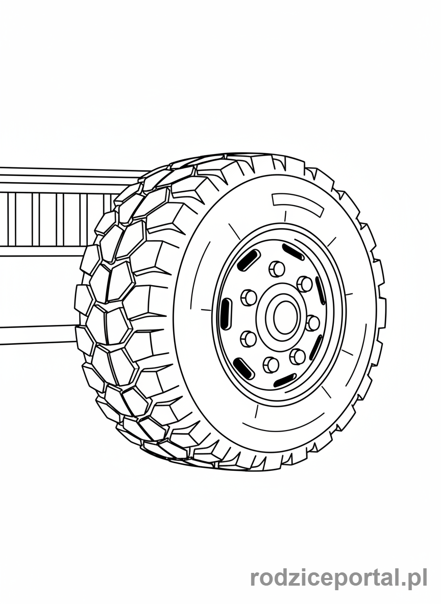 Kolorowanka Wóz Strażacki - Zbliżenie Na Kolo Wozu