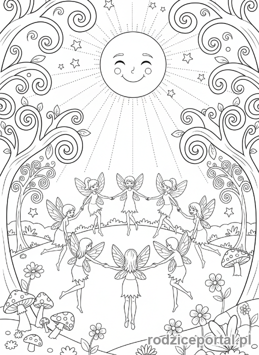 Kolorowanka Wróżka - Tańczące wróżki