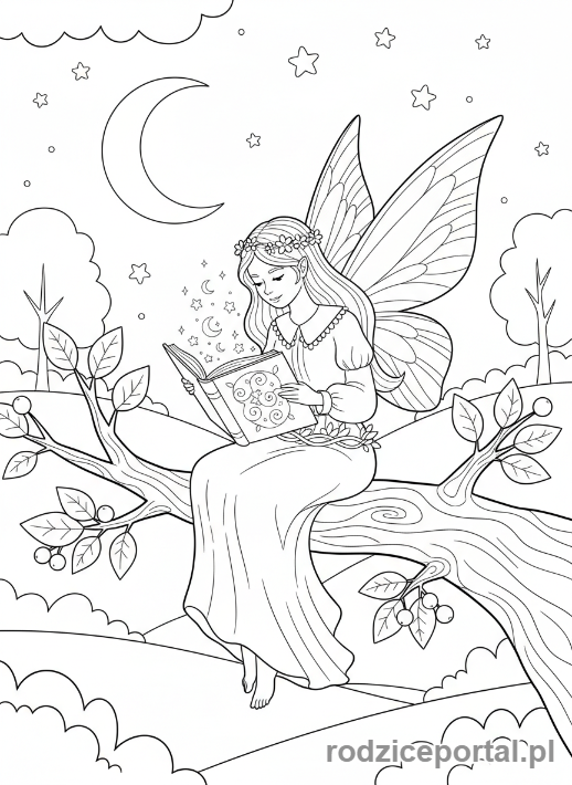 Kolorowanka Wróżka - Wróżka czytająca książkę