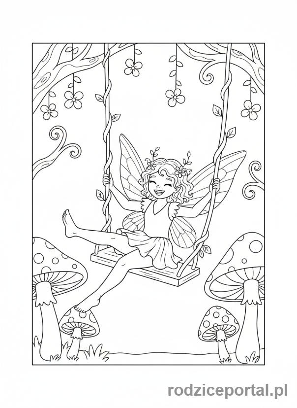 Kolorowanka Wróżka - Wróżka na huśtawce