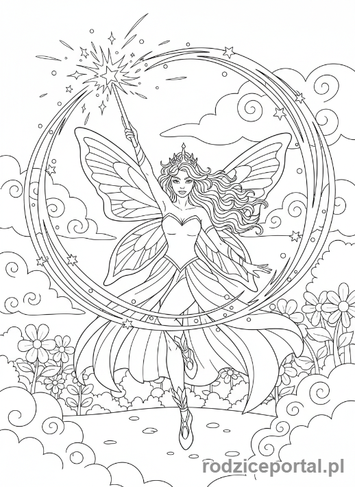 Kolorowanka Wróżka - Wróżka rzucająca zaklęcie