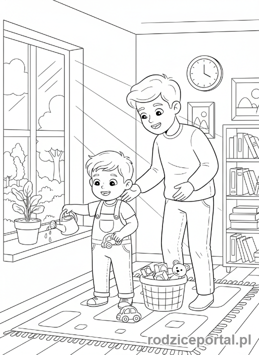 Kolorowanka Wsparcie Rozwoju - Dziecko pomaga w sprzątaniu