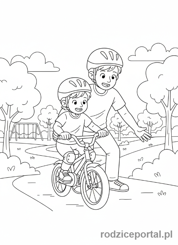 Kolorowanka Wsparcie Rozwoju - Dziecko uczy się jeździć na rowerze