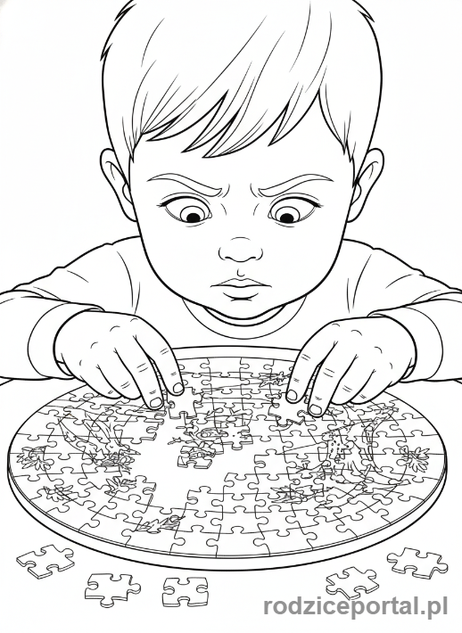 Kolorowanka Wsparcie Rozwoju - Dziecko układa puzzle