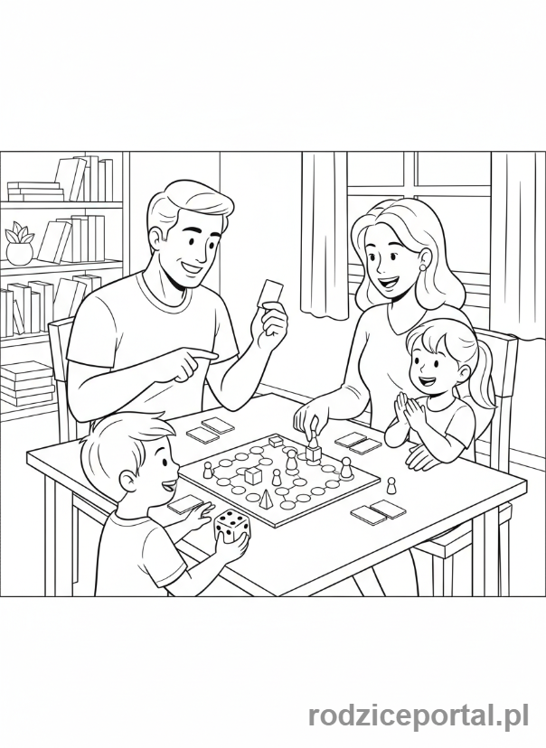 Kolorowanka Wsparcie Rozwoju - Rodzina gra w grę planszową