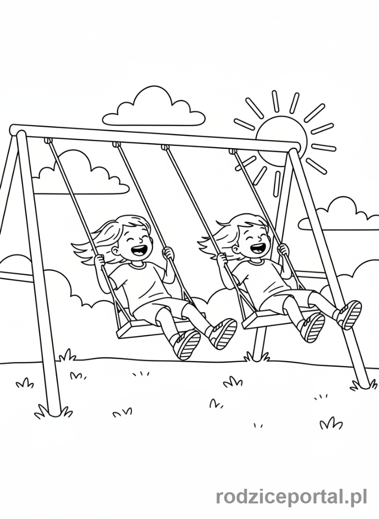 Kolorowanka Wspólne Zabawy - Huśtanie się razem