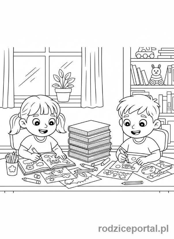 Kolorowanka Wspólne Zabawy - Rysowanie przy stole