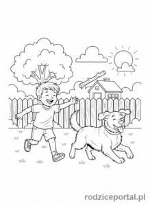 Kolorowanka Wspólne Zabawy - Zabawa z psem