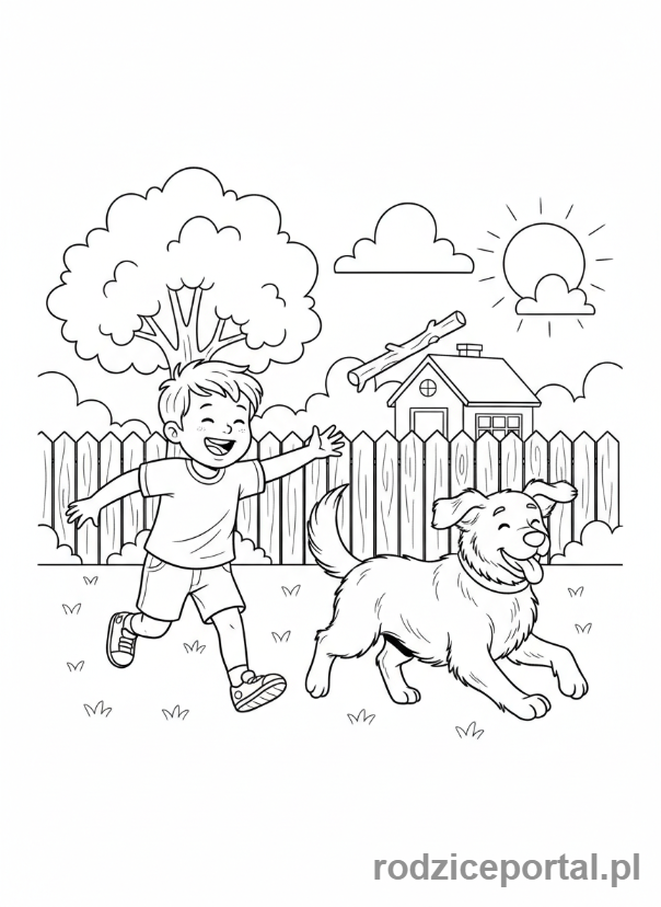 Kolorowanka Wspólne Zabawy - Zabawa z psem