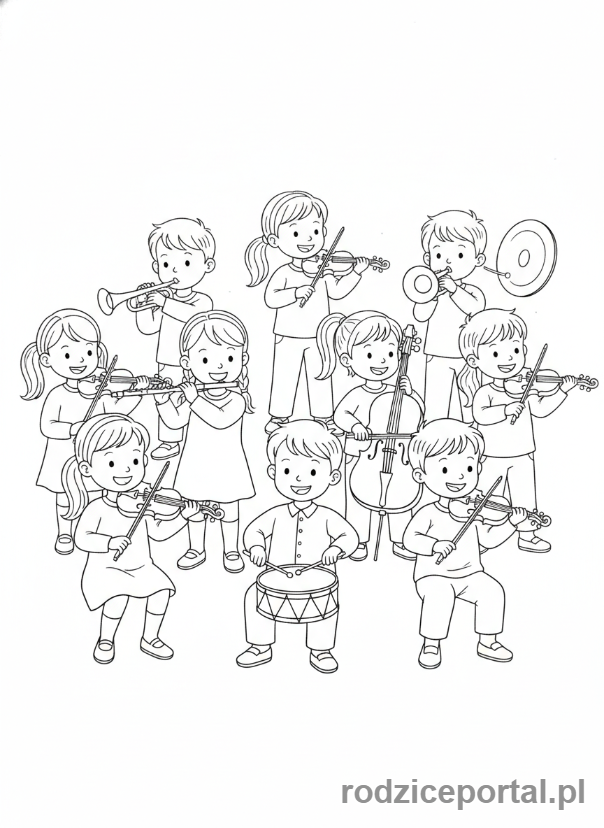 Kolorowanka Współpraca - Orkiestra gra razem.