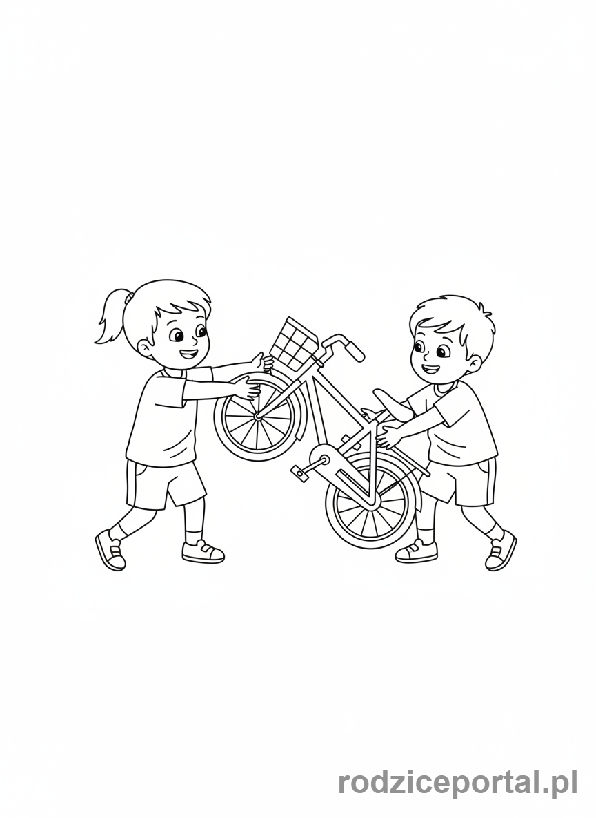 Kolorowanka Współpraca - Pomoc przy spadającym rowerze.