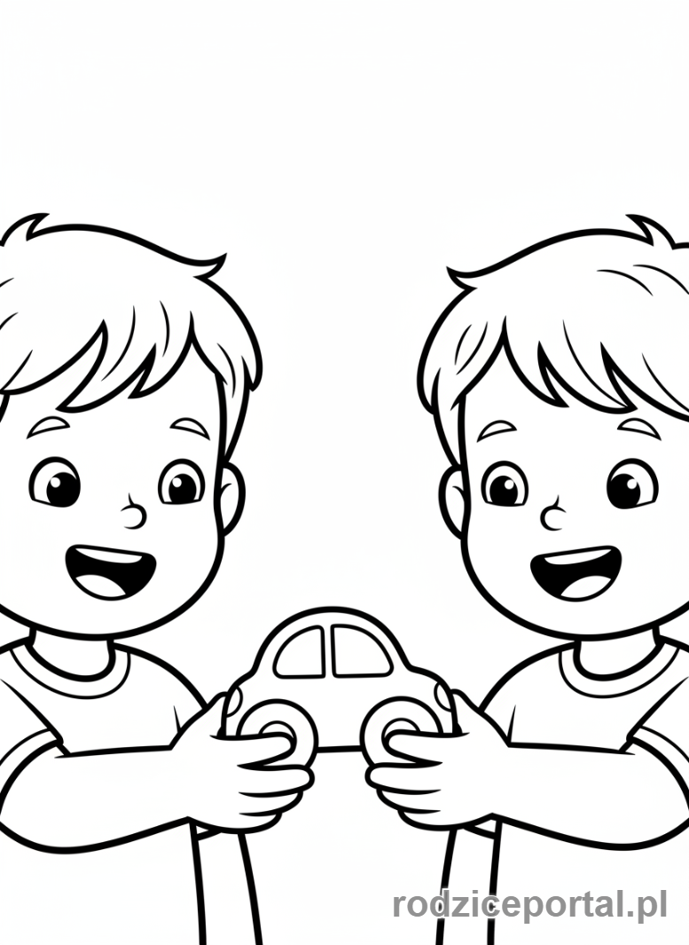 Kolorowanka Współpraca Zadania - Dzieci dzielące zabawki