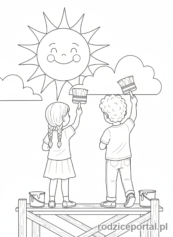 Kolorowanka Współpraca Zadania - Przyjaciele malujący mural