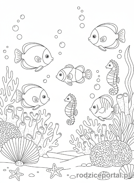Kolorowanka Wyciszające - Podwodny świat ze spokojnymi rybami