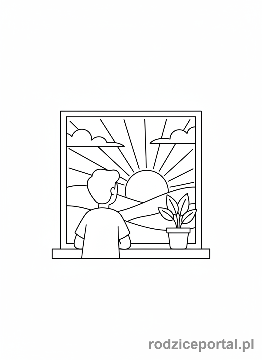 Kolorowanka Wyciszenie Po Dniu - Osoba patrzy na zachód słońca