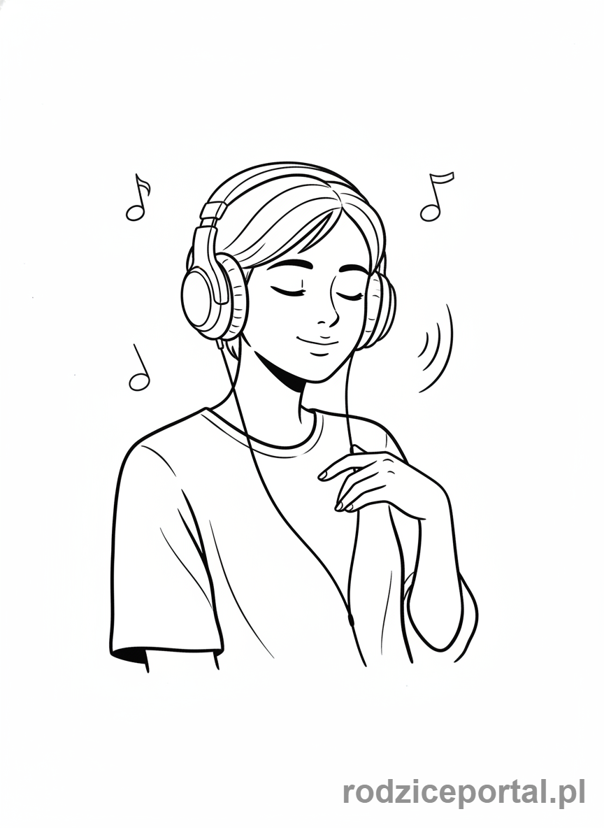 Kolorowanka Wyciszenie Po Dniu - Osoba słucha muzyki w słuchawkach