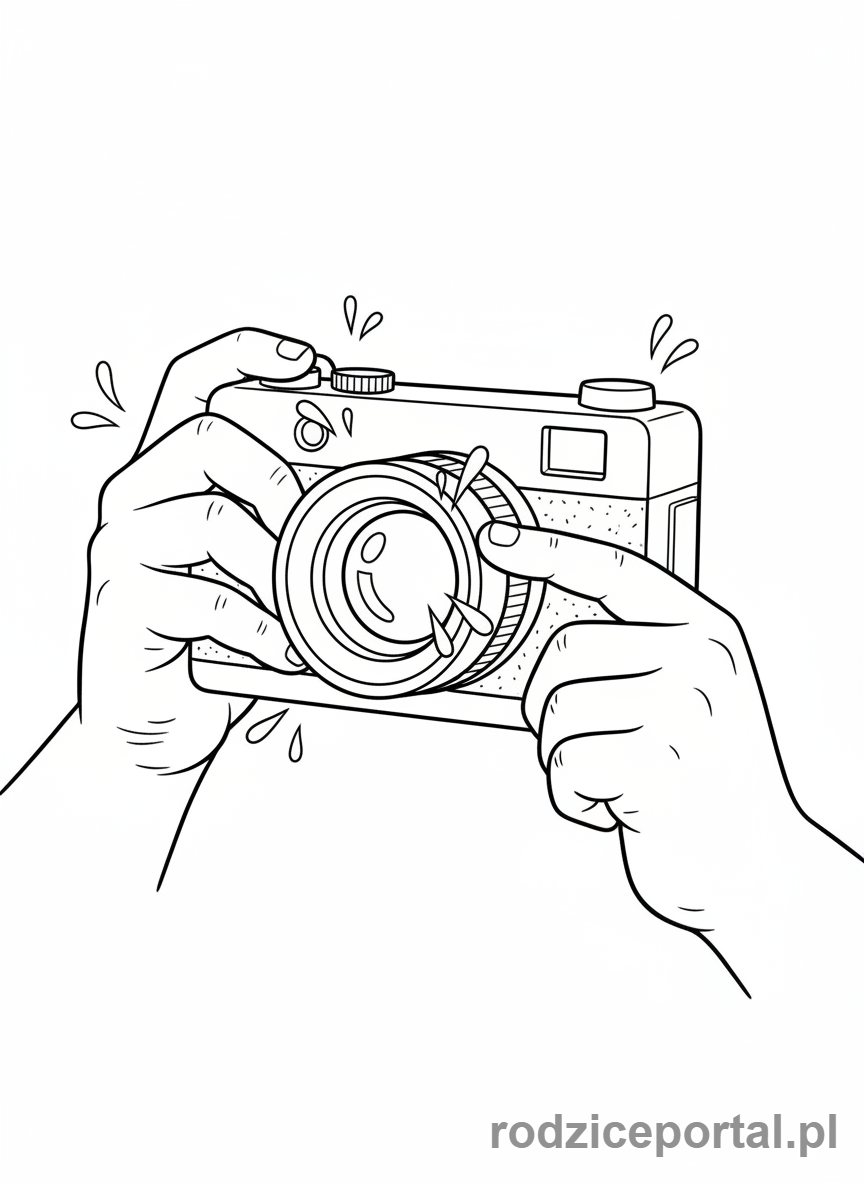 Kolorowanka Wynalazki - Dziecko robiące zdjęcie aparatem retro