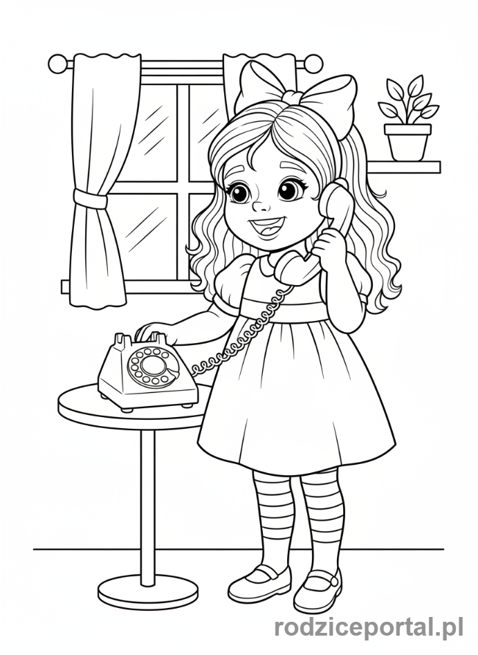 Kolorowanka Wynalazki - Dziewczynka rozmawiająca przez telefon tarczowy