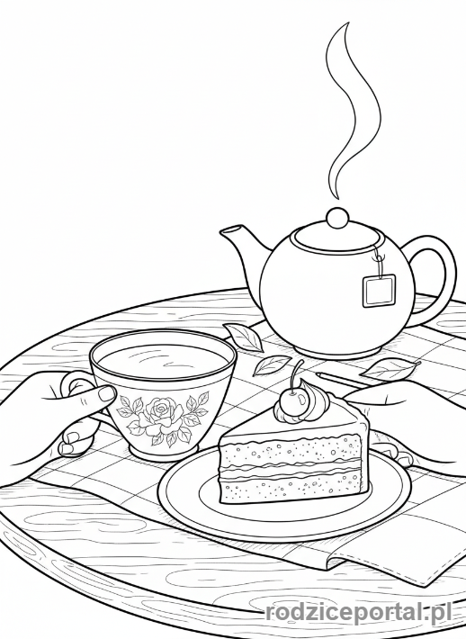 Kolorowanka Wypoczynek - Czas na herbatę z ciastkiem
