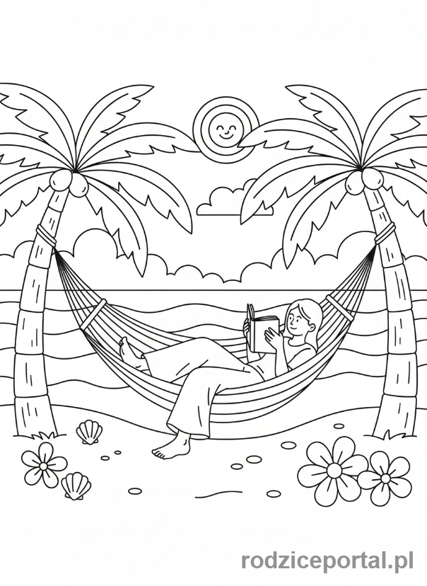 Kolorowanka Wypoczynek - Czytanie książki w hamaku