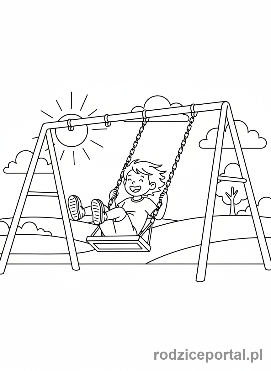 Kolorowanka Wypoczynek - Dziecko huśtające się na huśtawce