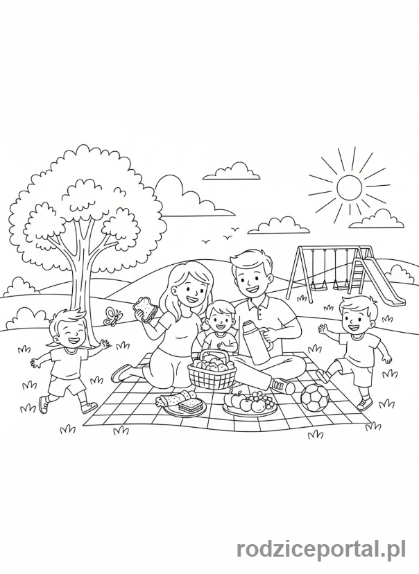 Kolorowanka Wypoczynek - Rodzinny piknik w parku