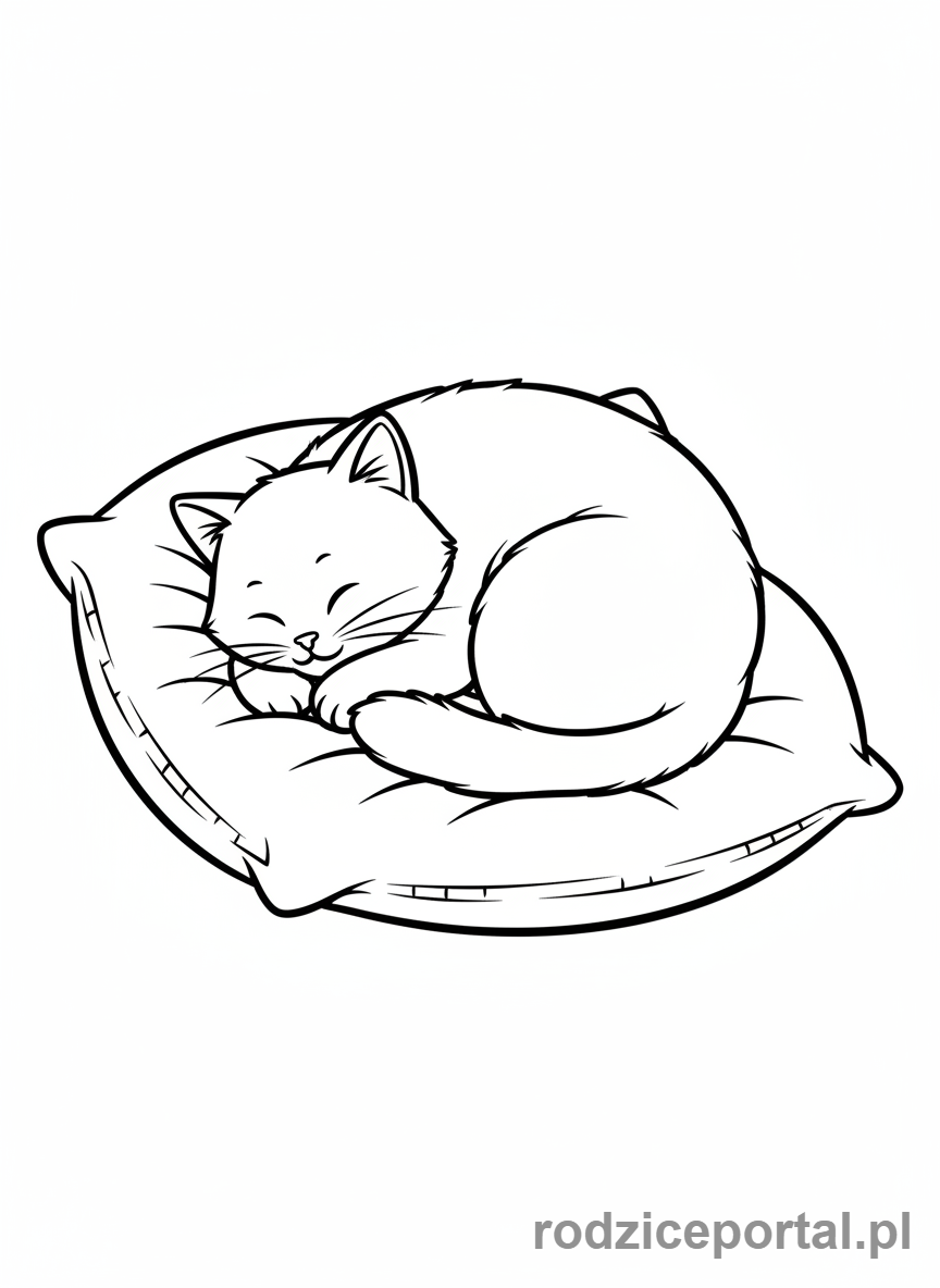 Kolorowanka Wypoczynek - Śpiący kot na poduszce