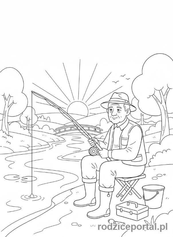 Kolorowanka Wypoczynek - Spokojne wędkowanie nad rzeką