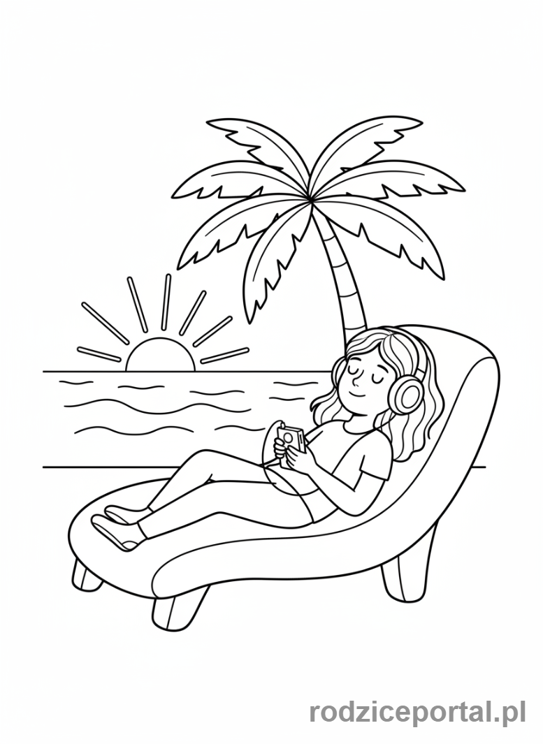 Kolorowanka Wypoczynek - Słuchanie muzyki na leżaku