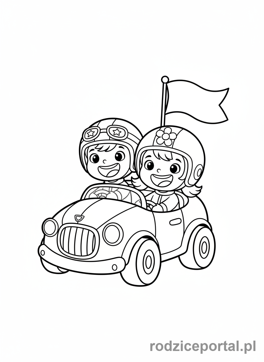 Kolorowanka Wyścigówka - Dzieci w wyścigówce