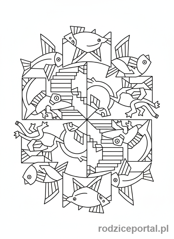 Kolorowanka Wzory Geometryczne - Escherowski parkiet