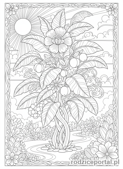 Kolorowanka Wzrost Roślin - Duża, dojrzała roślina w ogrodzie