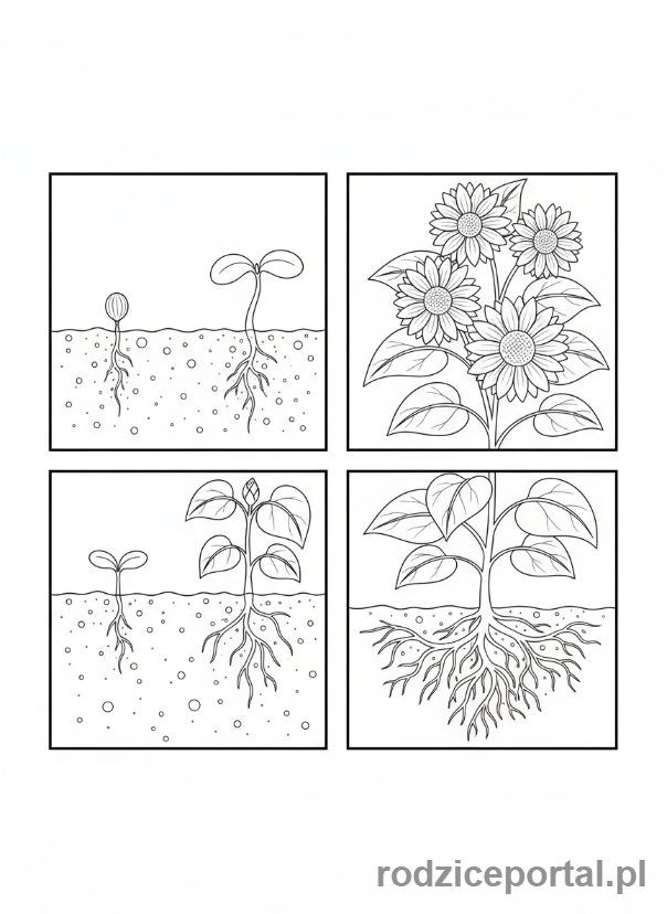 Kolorowanka Wzrost Roślin - Etapy wzrostu rośliny