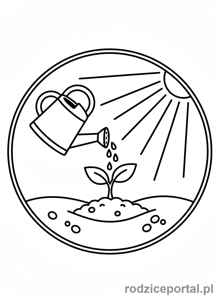 Kolorowanka Wzrost Roślin - Roślina podlewana i nasłoneczniona